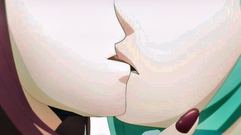 Two anime magical girls kissing passionately in hentai style