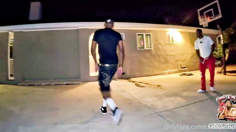 Annaa Chambers & Trippirose slutout with black guys outdoors
