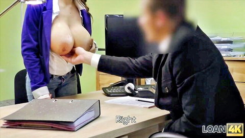 Mischel Lee busty teen exposes huge tits in office loan seduction