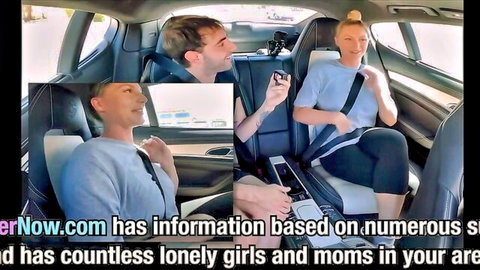 Kayley Gunner with partner in teasing car flirtation, blonde bombshell in seatbelt