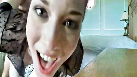 Playful webcam nympho in black lace top smiling with tongue out teasing viewers