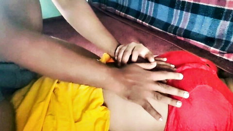 Dark hands groping and spreading thick brown Indian girl's big juicy ass cheeks