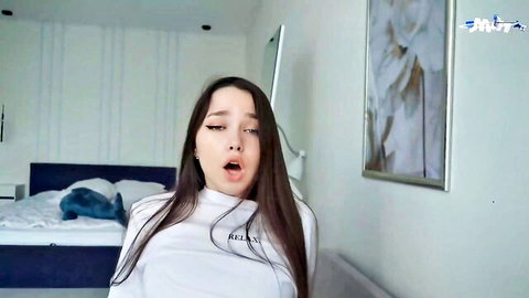 Valeria Sladkih in tight white top, seductive open mouth pose