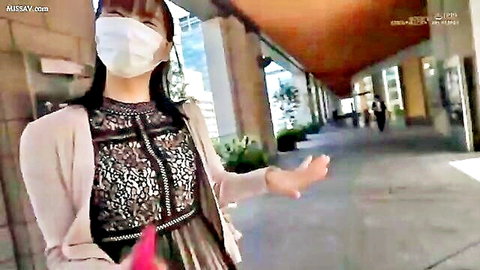 F-cup Japanese beauty in lace dress and mask, outdoor JAV wife teaser