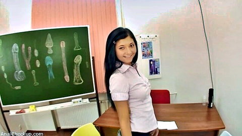 Margarita Salazar cute Asian teen in classroom blouse and skirt
