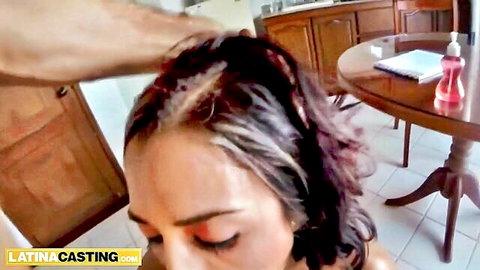 Petite Colombian skinny babe with hair pulled by foreign sugardaddy in intense scene