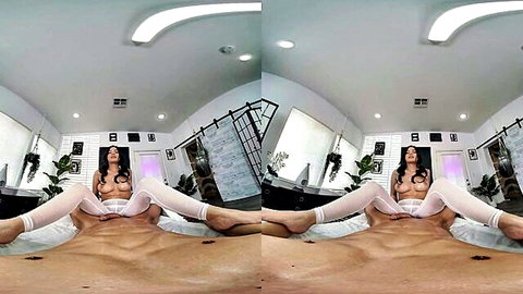 Scarlett Alexis oiled massage tease with legs spread in white stockings