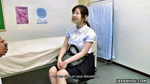Hanaho in Japanese schoolgirl clinic exam with shoulder massage