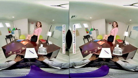 Kenzie Madison in pink blouse spreads legs for office POV oral action