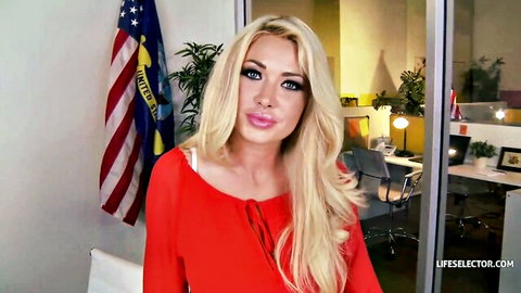 Stevie Shae blonde bombshell in sexy red top POV tease