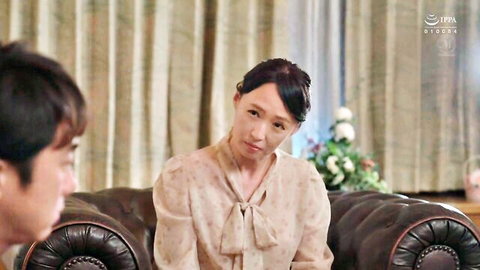Asian MIL in blouse seduces man on couch, JAV mother-in-law tease