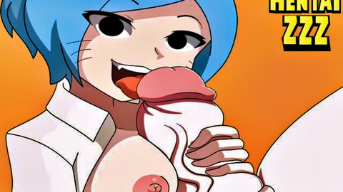 Nicole Watterson hentai blowjob with blue hair and exposed breasts