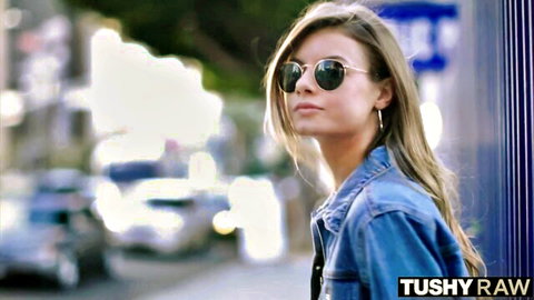 Asuna Fox as hipster chick in sunglasses and denim jacket, craving anal on Tushy Raw