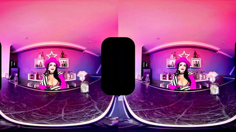 Angela White as Mad Moxxi in revealing cosplay, big cleavage at bar