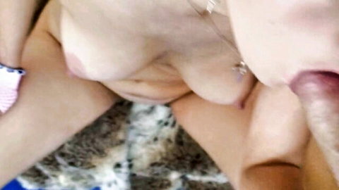 Blonde teen topless oral sex in threesome with older men