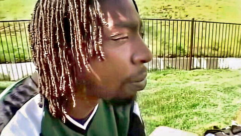 Jayna Oso adult scene featuring black male with braids outdoors