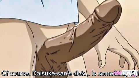 Hentai girl with blue hair strokes Daisuke-san's big cock close-up
