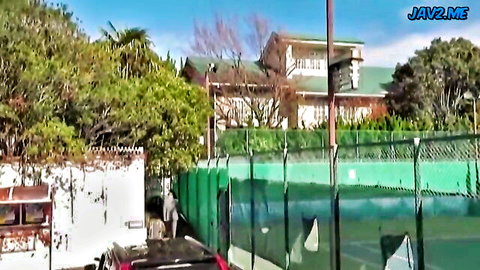 Japanese suburban home and tennis court in JAV love story scene