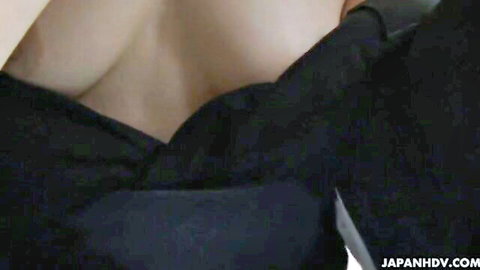 Sayuri Shiraishi Japanese MILF deep cleavage in black dress tease
