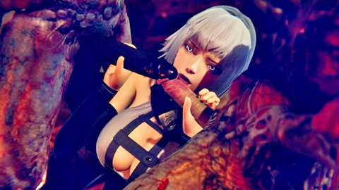 Bai Yue Kui hentai girl sucking monster tentacle in sci-fi outfit
