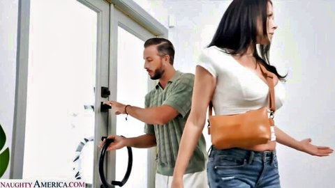 Reagan Foxx in white crop top and jeans enters with sexy guy, hot friend seduction