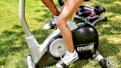 Danielle Maye and Loulou Petite sexy outdoor workout on bikes