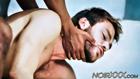 Max Adonis choked by ebony stud in intense gay interracial scene