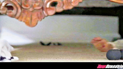 Blonde Violet in white lingerie, naughty under-bed pose craving spanking