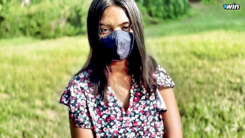 Xxxsexfreak in floral dress and mask outdoors, POV stranger anal tease