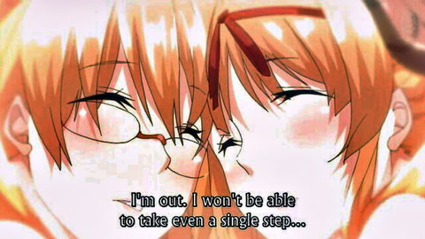 Blonde hentai girls with glasses blush intensely saying 'I won't be able to take even a single step' after taboo fuck