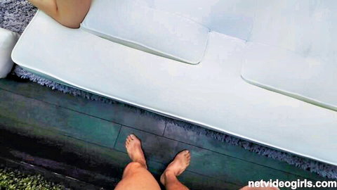 POV legs view of sweet teen during shaved pussy penetration