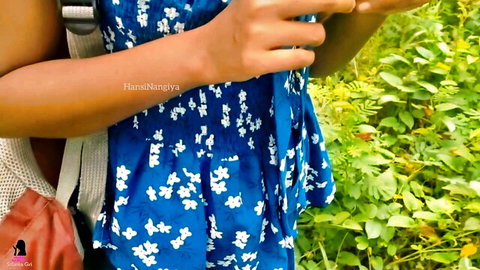 HansiNangiya in blue floral dress, outdoor tease in Sri Lanka public spot