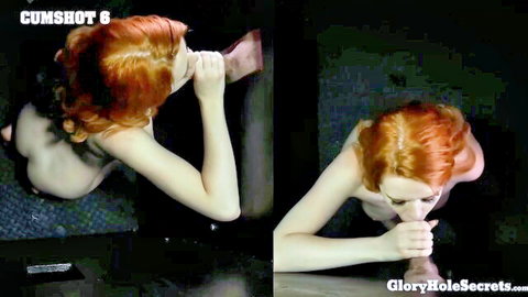 Redhead babe deepthroats gloryhole cock in passionate POV cumshot