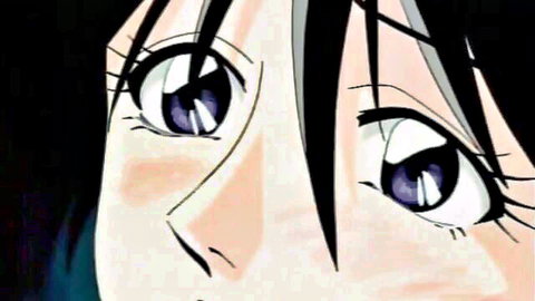 Wide-eyed anime housewife with black hair in BDSM ecstasy