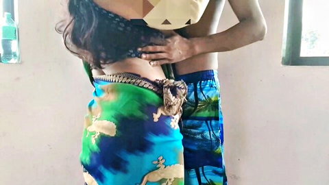 Desisarika, hot Indian wife in saree, embraced by husband in desi style