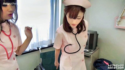 Kanako Iioaka and Chise Aoba in sexy nurse uniforms, JAV hospital scene