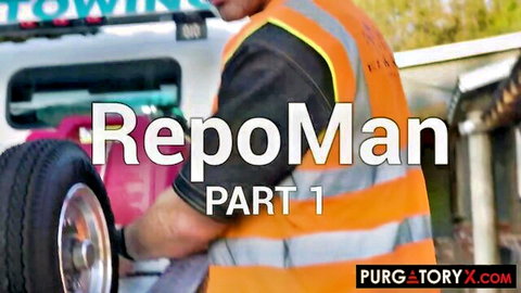 Charles Dera as repo man in hi-vis vest by tow truck, Purgatory X Repoman Part 1