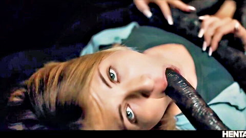 Emma Bugg blonde sucking black alien tentacle in hentai scene