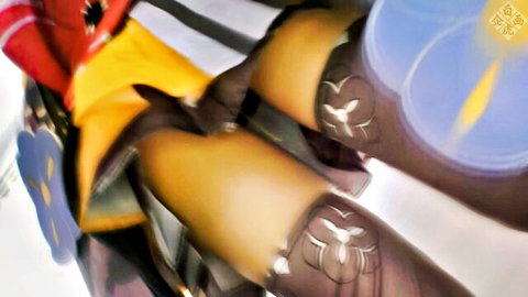 Chiori's seductive legs in yellow stockings and colorful dress, JAV tease