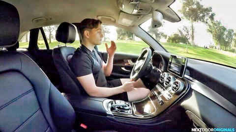 Young guy driving Mercedes on first trans date adventure