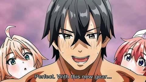 Hentai anime threesome with excited dwarf male and two cute girls, perverted skills tease