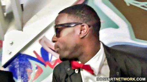 Giselle Leon gangbanged by suited ebony performer in glasses