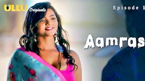 Hot Indian girl in sexy saree smiling seductively in Aamras Ullu Episode 1