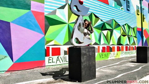 Erika Xstacy curvy Latina posing sexy in Wynwood street art