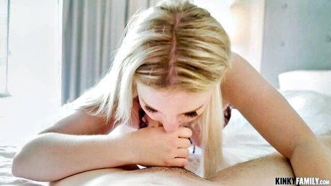 Eliza Eves blonde step sister giving intense blowjob closeup