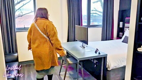 Lustful Libertines in fuzzy orange coat and green skirt, teasing POV taboo stepmom scene