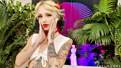 Tattooed blonde with perky tits in barely covered white top, Bryan Gozzling scene