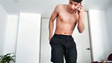 Kathy Lee69 shirtless Asian fit guy in black pants on phone call