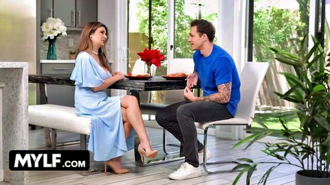 Busty stepmom Krystal Sparks in blue dress with Jayden Marcos