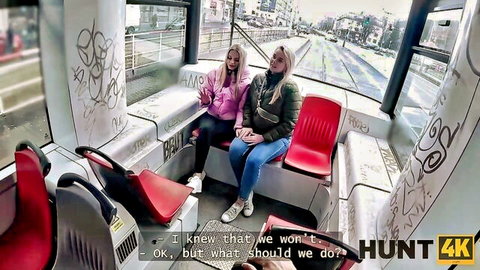 Two hot blondes chatting on tram in Nikky's Hunt4K trailer